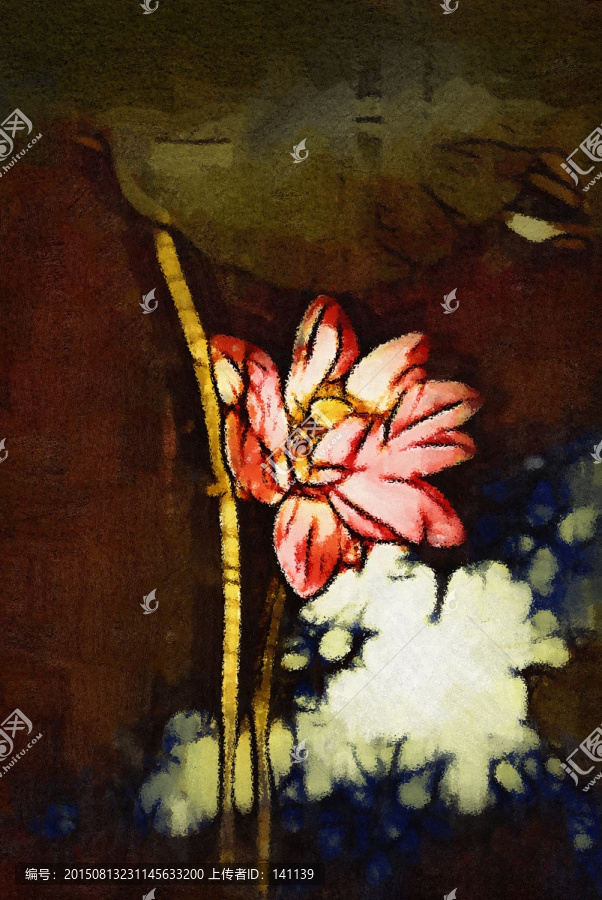 荷花抽象油畫