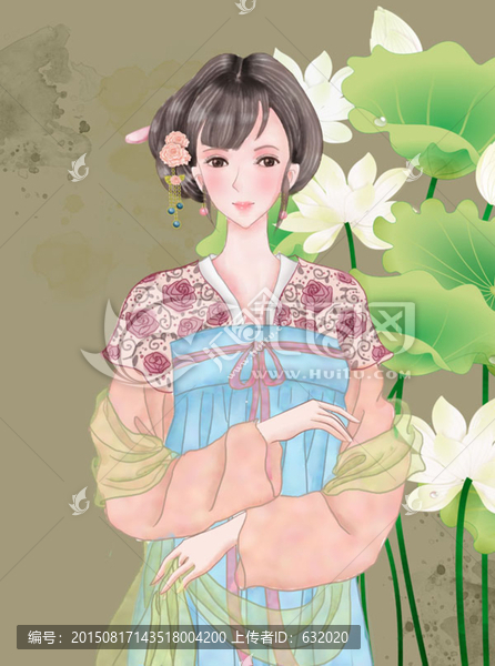 水彩古風(fēng)美人本本封面插畫