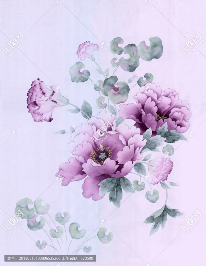 水彩,牡丹,面料印花,手繪花