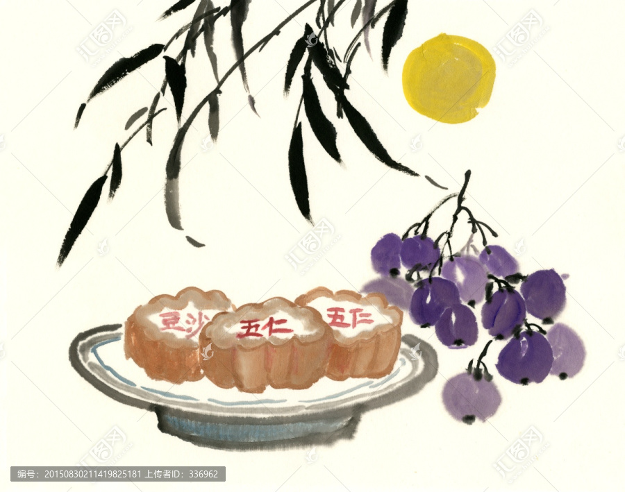 中秋节国画,月饼