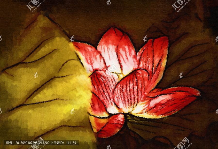 荷花抽象油畫