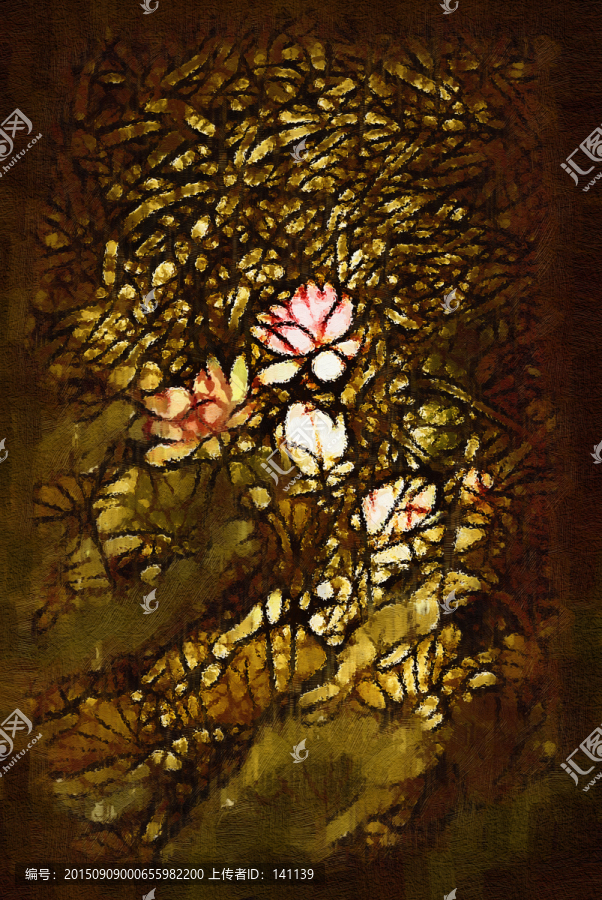 荷花抽象油畫