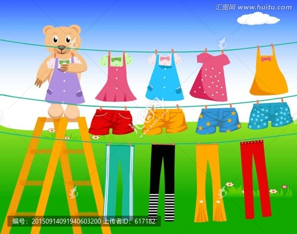 晒衣服,小熊做家务,幼儿园