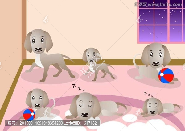 可愛的小狗,卡通動物,幼兒辨識