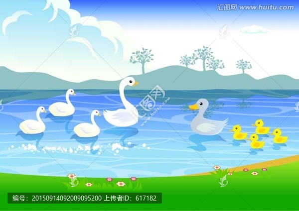 快樂(lè)游泳,卡通動(dòng)物,小鴨子