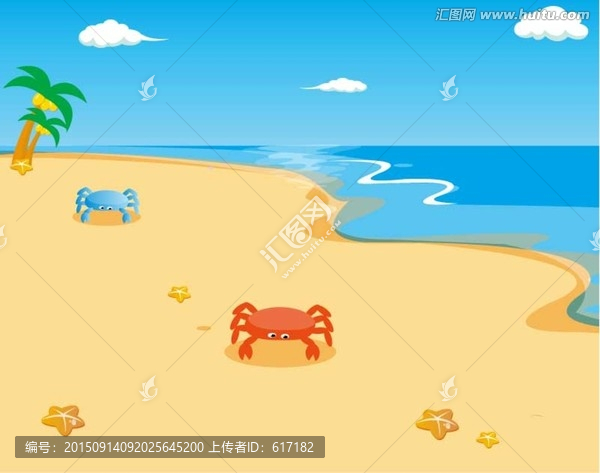 沙灘上的小螃蟹,幼兒辨識(shí)圖