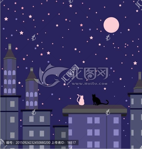 可愛小插畫,月圓夜