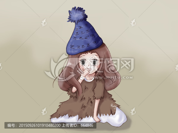 小刺猬可愛女孩插畫