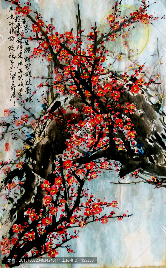 國畫金粉花蕊紅梅