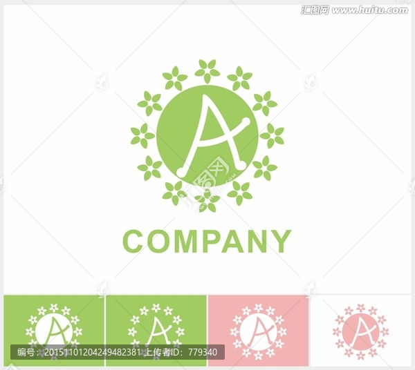 矢量綠色A字母花logo出售