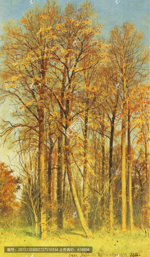 风景油画,秋天的森林