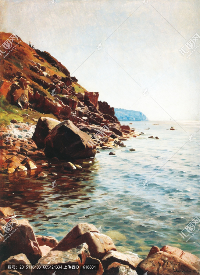風景油畫,海灘礁巖