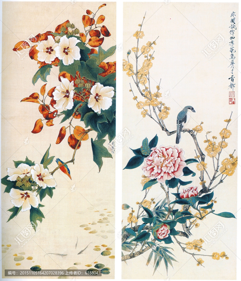 花鸟国画,四季花鸟