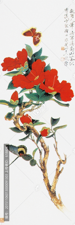 花鳥(niǎo)國(guó)畫(huà),山茶蝴蝶
