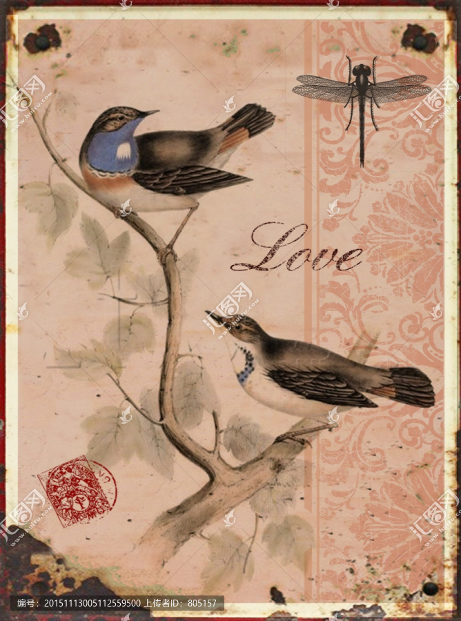 經(jīng)典小鳥,郵票,印章,無框畫