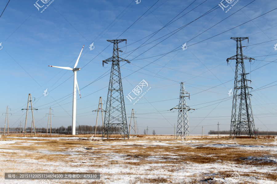电塔,高压线,大风车