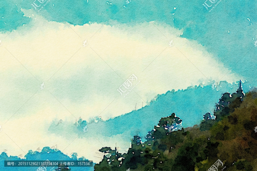 山,水彩,裝飾畫(huà)