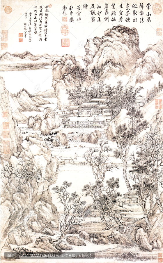 山水国画王翬,画石泉试茗