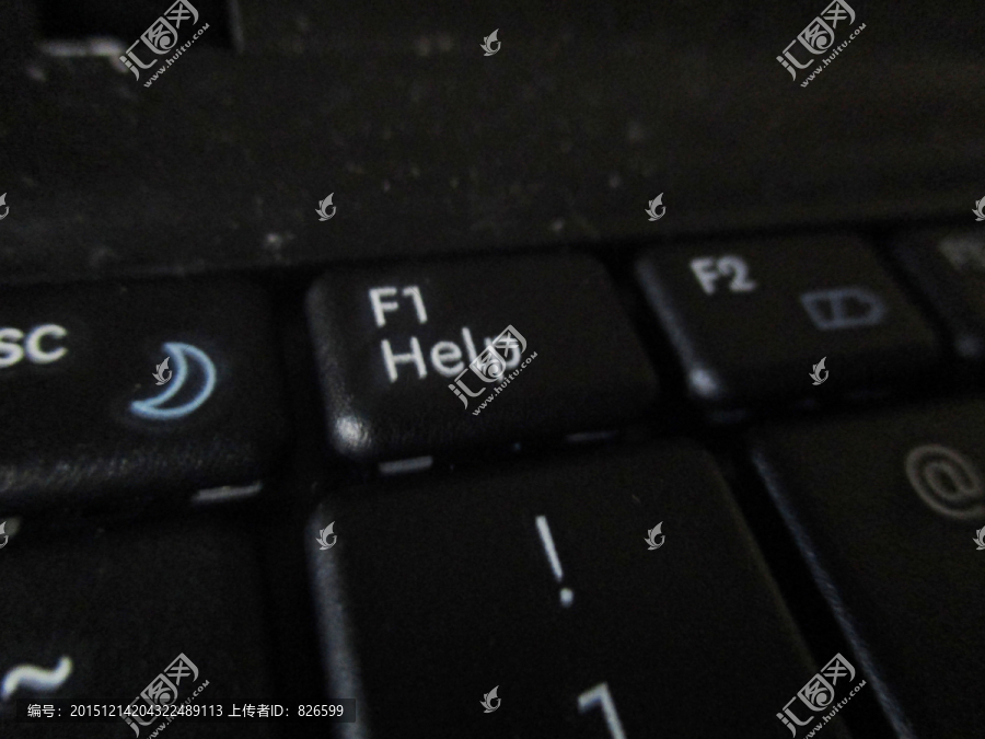 电脑键盘F1键特写实拍摄影