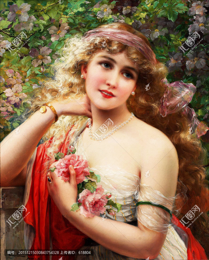 美女油畫,玫瑰
