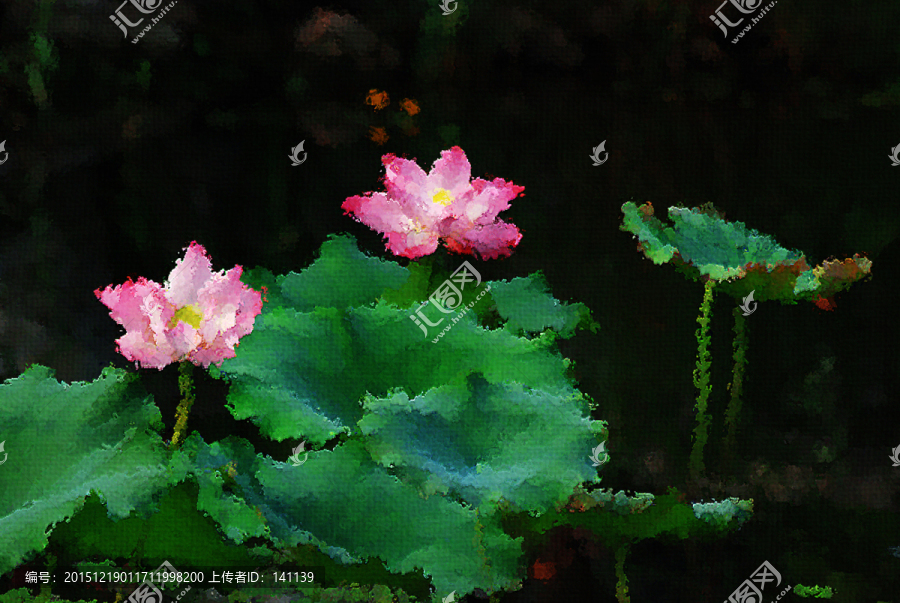 荷花油畫