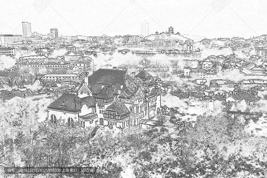 青島風(fēng)光迎賓館線稿