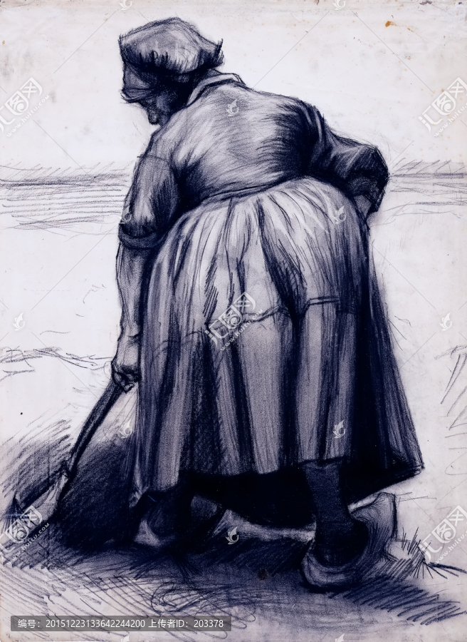 梵高素描,農(nóng)婦挖