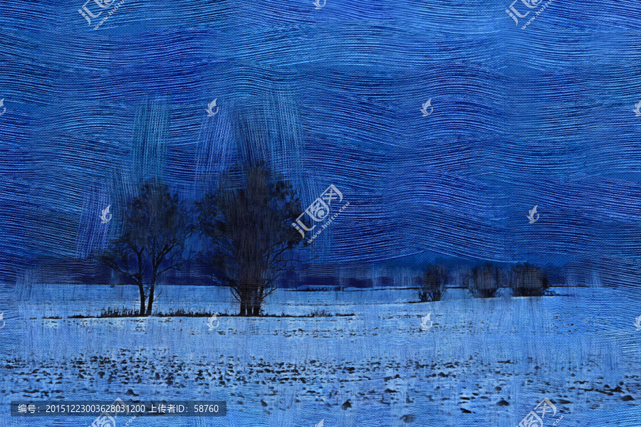 電腦油畫,雪原之樹