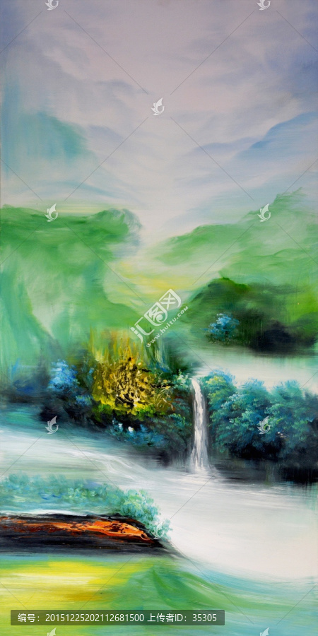 抽象山水瀑布風水畫玄關
