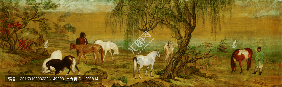 郎世寧,郊原牧馬圖
