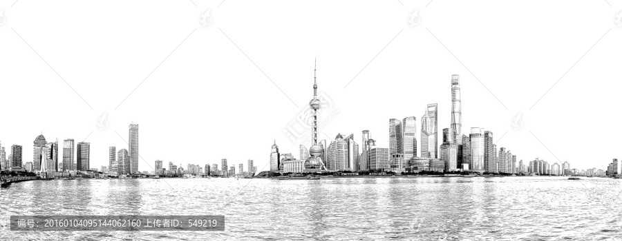 上海浦東全景線描（未分層）