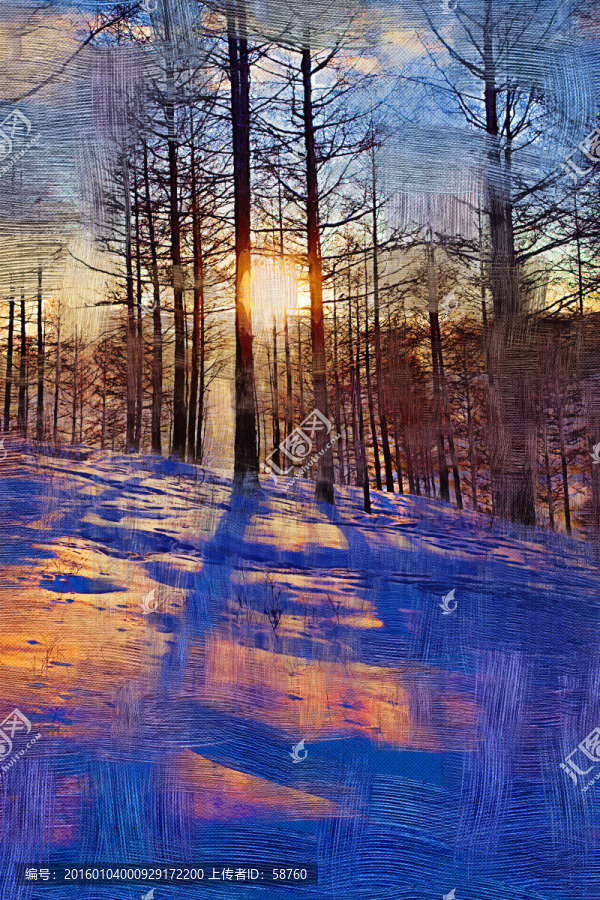 電腦油畫(huà),雪林夕照
