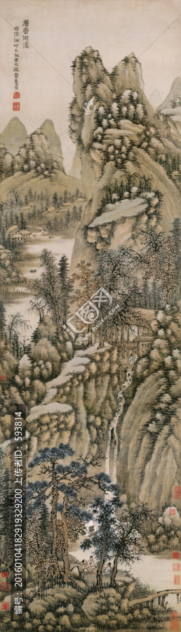 謝時臣,層巒濺瀑圖