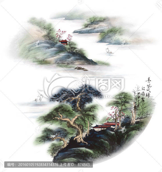 國(guó)畫陶瓷花紙山水分色好