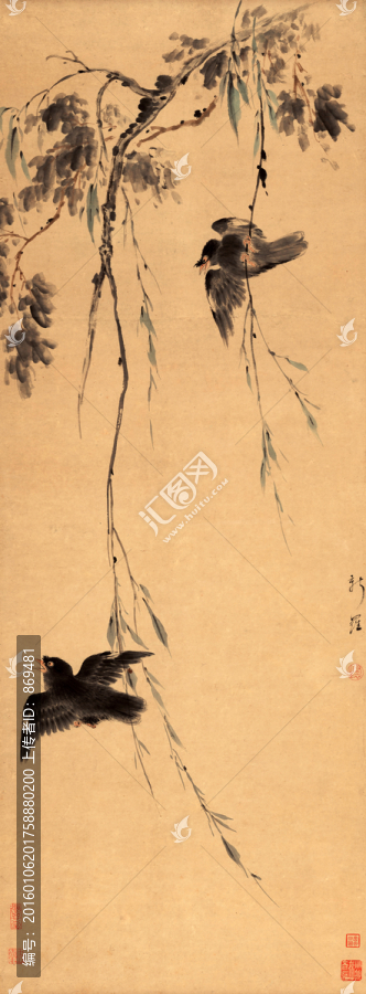 華巖,柳禽圖,未分層