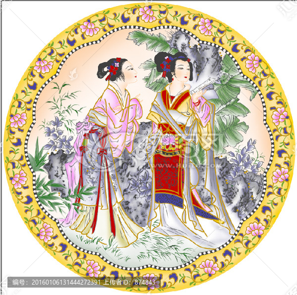陶瓷花紙掛盤仕女分色好