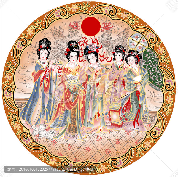 陶瓷花紙掛盤仕女分色好