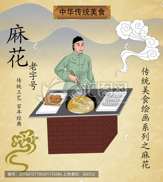 炸麻花,手繪插畫