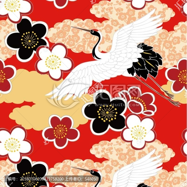 仙鶴祥云梅花