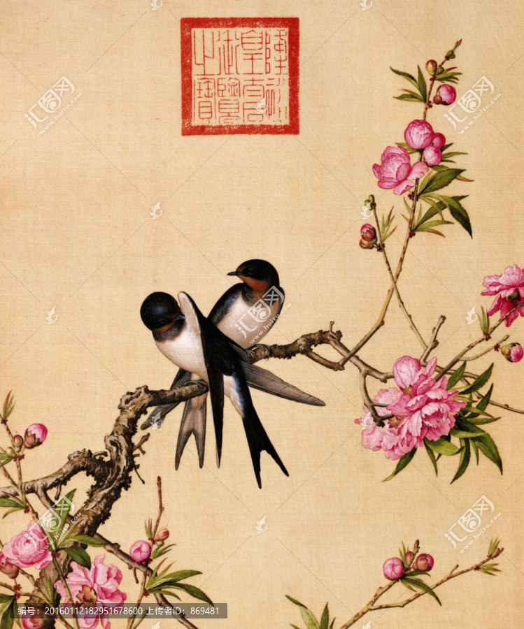 郎世寧,仙萼長春圖桃花,未分層