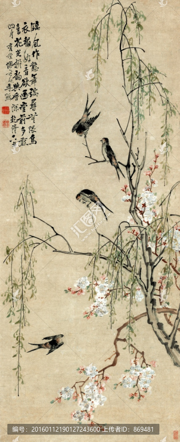 李復堂,桃花柳燕圖,未分層