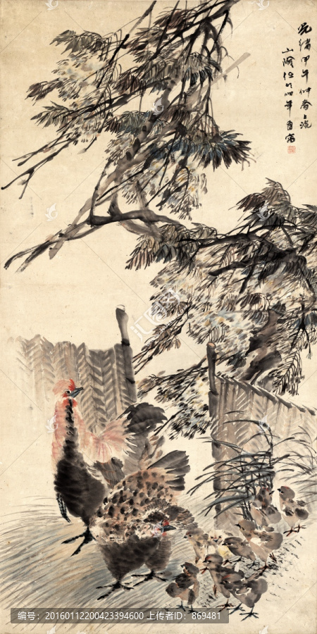 任伯年,群雞紫綬圖,未分層