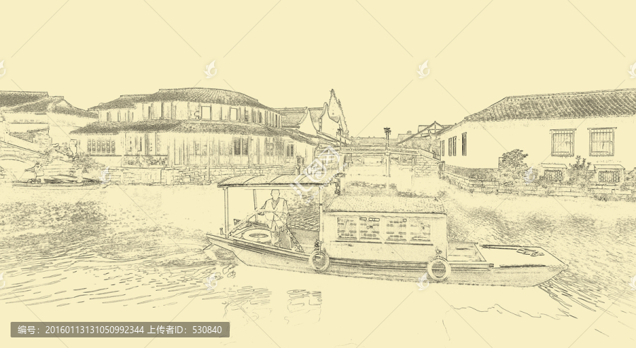 江南古鎮(zhèn)線描,TIF（未分層）