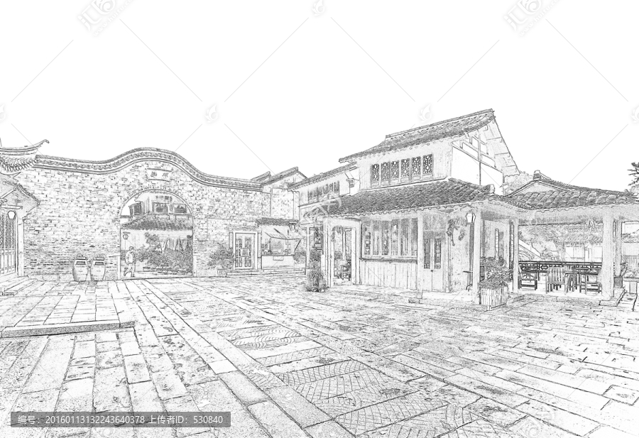 江南古鎮(zhèn)線描,TIF（未分層）