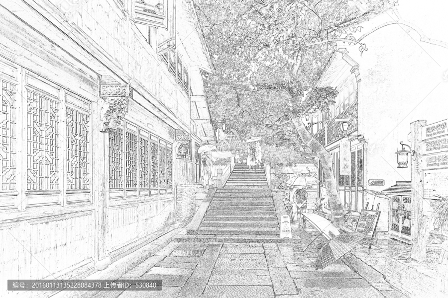 江南古鎮(zhèn)線描,TIF（未分層）