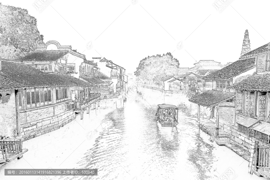 江南古鎮(zhèn)線描,TIF（未分層）