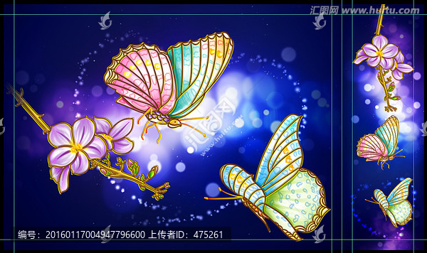 手繪蝴蝶與紫花