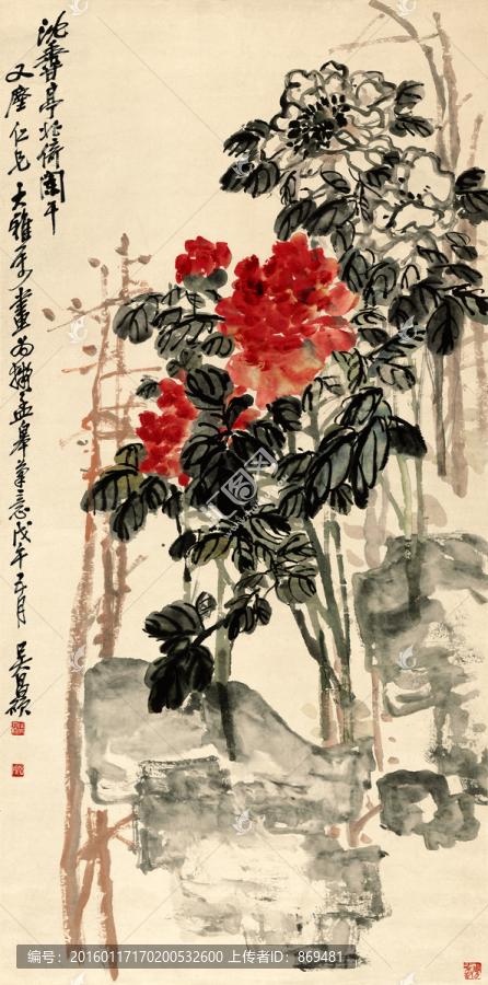 吳昌碩,沈香亭牡丹圖,未分層