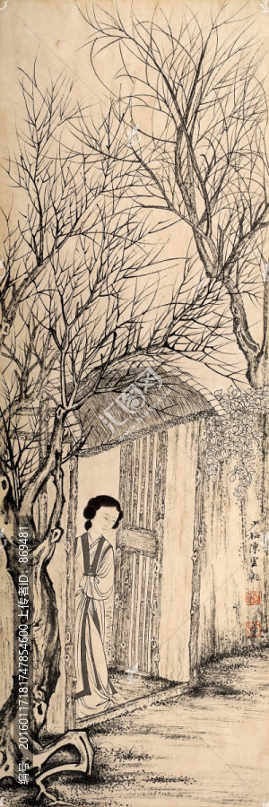 陳少梅,仿古人物四條屏,未分層