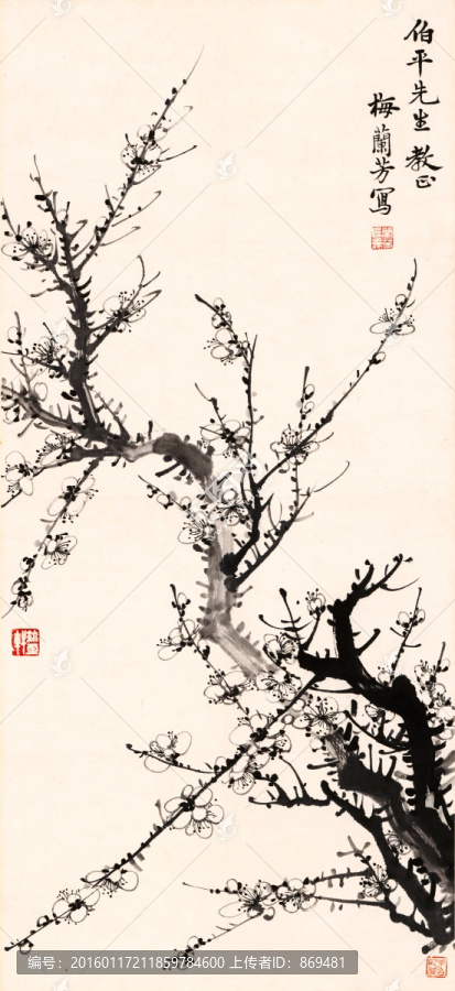 梅蘭芳,墨梅圖軸,未分層